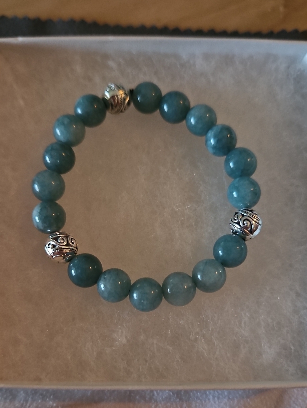 Apatite Beaded Stretch Bracelet with Silver Accents For Women
